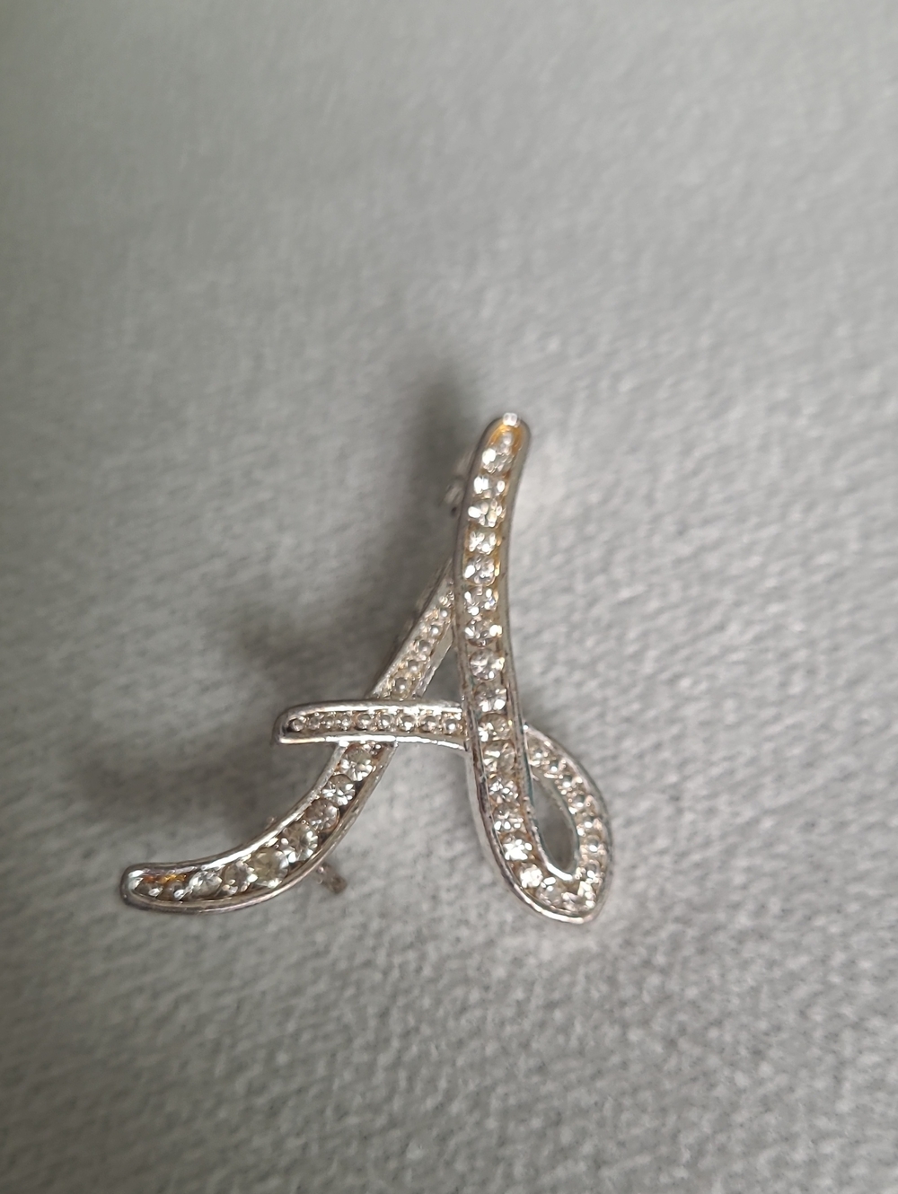 Crystal-Accented Silver 'A' Initial Pin Brooch - Sparkling White